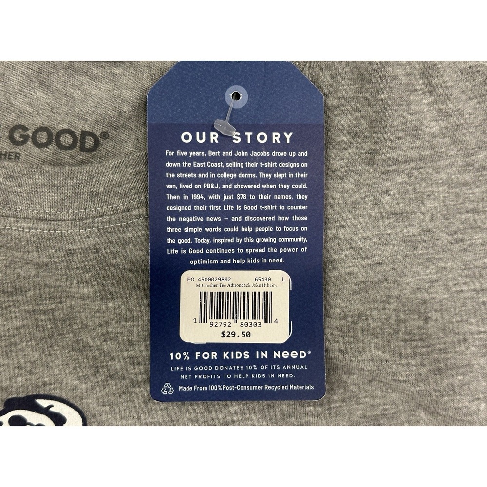Life Is Good Men's Crusher Tee Adirondack Jake Size L Summer T--shirt NWT Gray - Picture 7 of 9